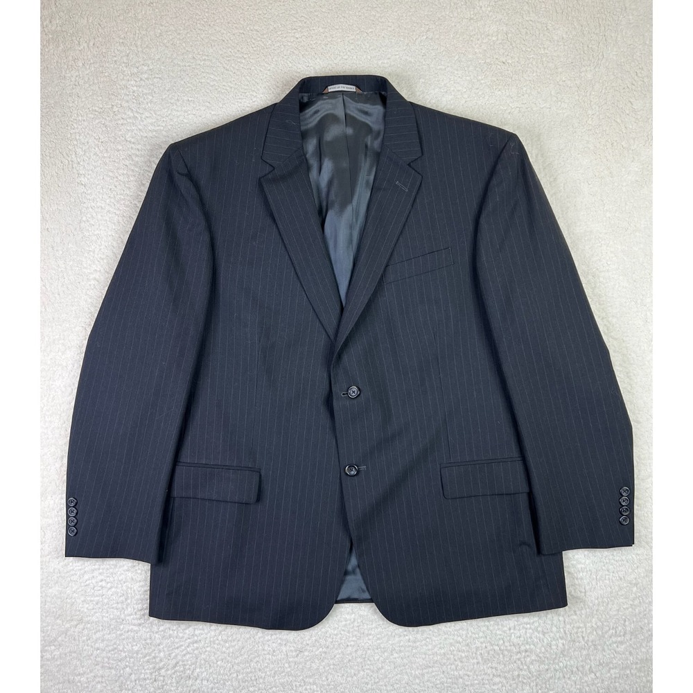 Merona Blazer Men's 48R Gray Pinstripe 2 Button Suit Jacket Wool